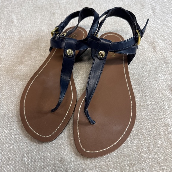 Lauren Ralph Lauren Shoes - Lauren Ralph Lauren Sandals Womens 9.5B Thong Slingback Blue Patent Leather